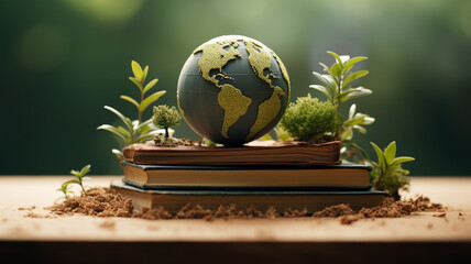 World International Environmental Education Day. globe earth, ground child, water drop forest trees. ecology, cleaning, cleanliness and environmental protection. banner copy space background. - obrazy, fototapety, plakaty