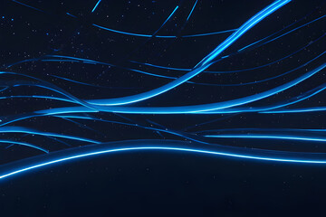 Ethereal Blue Streaks in Space. series of smooth, blue streaks flowing across a starry night sky. The streaks are of varying thickness, with a neon glow that stands out against the deep blue 