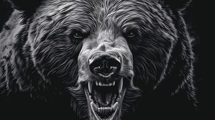 Bear With Open Mouth in Black and White Photograph