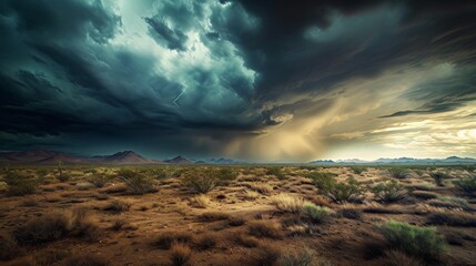 Approaching Storm Sweeps Over Vast Desert Plain