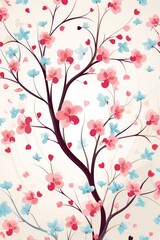 Fototapeta premium Playful Heart Foliage Pattern - Light-hearted Romance with Pink Blossoms, Valentine's Day Concept