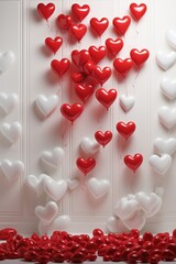 Hearts on White Wood - Glossy Porcelain-like Quality, Valentine's Day Concept