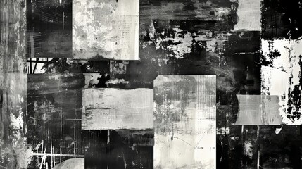 Abstract Black and White Painting With Square Shapes