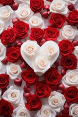 Serene Elegance with Roses - Heart Objects on White Marble, Valentine's Day Concept