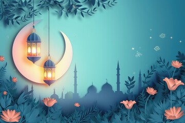 A beautiful ramadan papercut background with copy space.