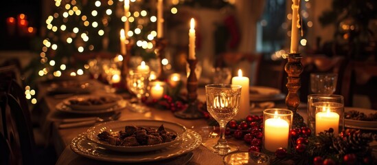 Candlelit Christmas Eve dinner.