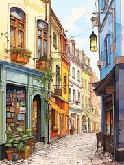 Fototapeta premium Vintage Helsinki Street Scene: Nostalgic European Street Scenes Art Print