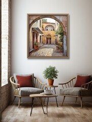 Nostalgic European Street Scenes: Wall Art and Archway Avenues Adorned