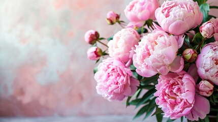 Fototapeta premium Peonies and roses on neutral background