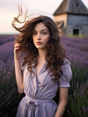 Fototapeta premium Farmhouse Charm: Old-World Lavender Field Portraits That Capture Alluring Nostalgia