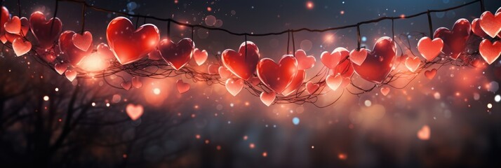 Floating Translucent Hearts - Magical Bokeh-Lit Scene, Valentine's Day Concept - obrazy, fototapety, plakaty
