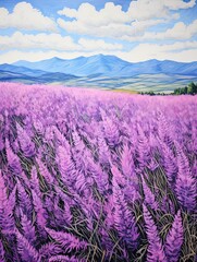 Fototapeta premium Old-world Lavender Field Portraits: Fragrant Fields in Compilation of Wall Art