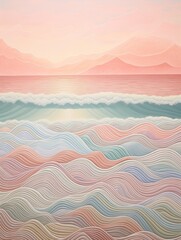 Pastel Beachside Vibes: Field Painting with Gentle Waves Graphed