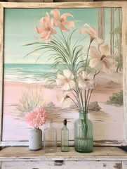 Pastel Beach Bliss: Vintage Painting with Serene Beachside Vibes