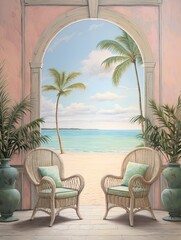 Fototapeta premium Pastel Beachside Vibes: Vintage Oceanfront Oasis Wall Art