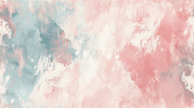  a pink and blue painting on a wall with a white and blue paint splattered on the bottom of the wall and the bottom half of the painting is pink and half of the wall.
