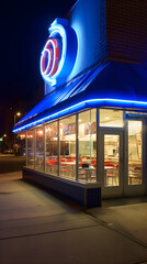 Exquisite Urban Night View of the Illuminated Dairy Queen Restaurant: A Blend of Nostalgia and Modernity