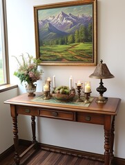 Pristine Mountain Overlook: Vintage Painting of Tranquil Trail Tableaus for Stylish Decor