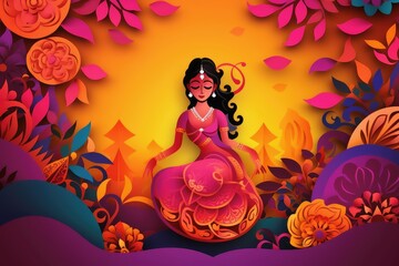 Indian Holi festival papercut background.