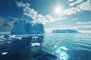 Global warming earth day concept showing melting icebergs.