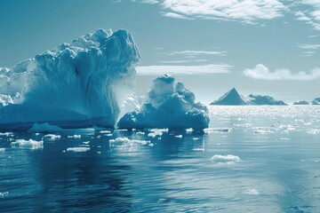 Global warming earth day concept showing melting icebergs. - obrazy, fototapety, plakaty