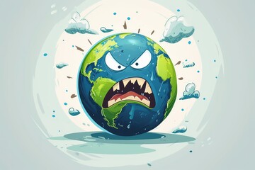 Illustration of an angry earth about climate change for earth day.