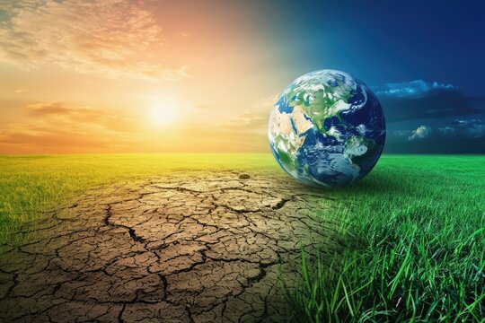 Earth day concept showing the drastic climate change.