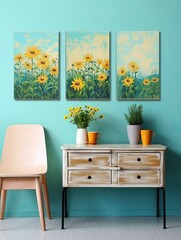 Retro Sunflower Canvas Pieces: Vintage Flower Field Painting for Stunning Vintage Decor