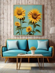 Retro Sunflower Canvas Pieces: Classic Sunlit Blossoms for Wall Decor