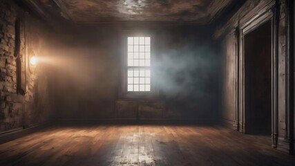 3d grunge room interior with spotlight and smoky atmosphere background