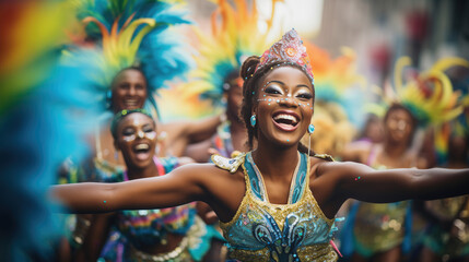Сarnival parade with dancers in colorful costumes that bring the event to life