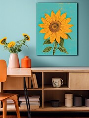 Retro Sunflower Canvas Pieces: Vintage Floral Wall Art Design