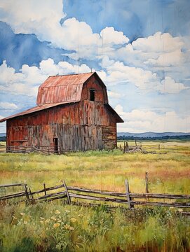 Rustic Barn and Farmland Views: Field Painting with Farmfront Fresco Featured