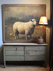 Rustic Livestock Canvas Vintage Painting: Sunlit Meadows - Sheep Kinship