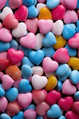 Fototapeta premium Pastel Heart Candies Assortment - Glossy Finish on Neutral Background, Valentine's Day Concept
