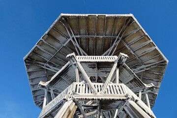 detail of  Egge tower with ice and snow