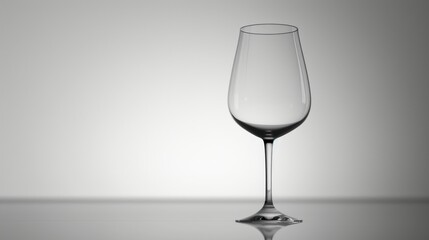  a wine glass sitting on a table with a reflection of the wine glass on the floor in front of the glass and the wall behind it is a white background.