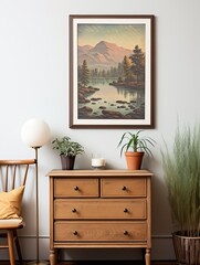 Time-Honored Lake and Hill Art Vintage Farmhouse Print - Scenic Beauty