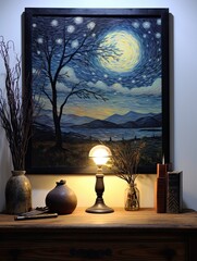 Timeless Prairie Night Sky Art: Starry Night Wall Art, Vintage Painting.