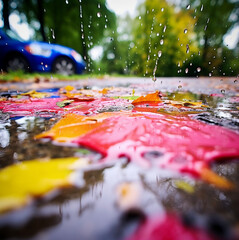 autumn leaves in the water.paint in the street