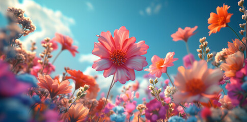 Spring flowers on the sky background