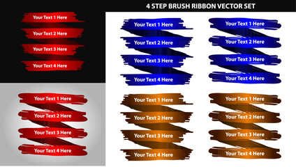 Brush Stroke Ribbon Infographic 4 Step Vector Set