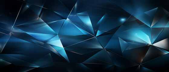 Intriguing abstract geometry: vibrant blue triangles form dynamic polygons on a dark background, creating a captivating glow from within. Ideal for modern design projects - obrazy, fototapety, plakaty