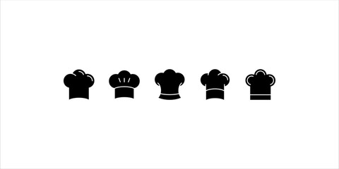 Chef in a cooking hat vector outline logo. Kitchen simple black icon set.