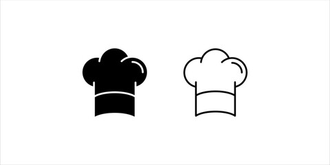 Chef in a cooking hat vector outline logo. Kitchen simple black icon set.