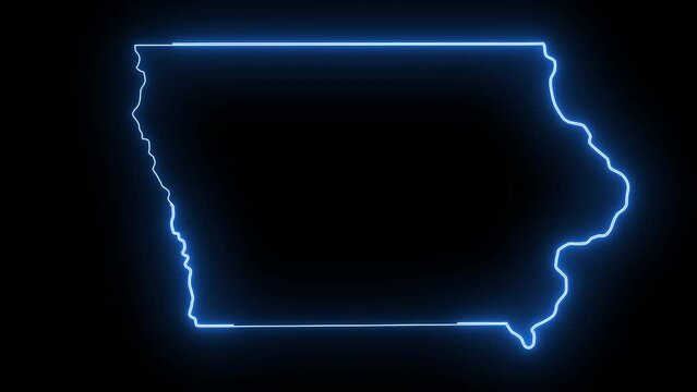 Iowa state map animation with glowing neon effect