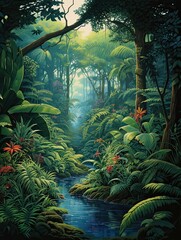 Expedition Decor: Tropical Rainforest Expeditions Canvas - Vibrant Jungle Scene