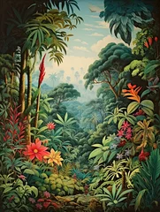 Fotobehang Tropical Rainforest Expeditions Wall Art: Vintage Jungle Scene, Amazon Print © Michael
