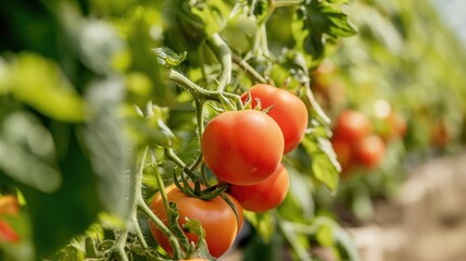Organic Tomatoes growing in greenhouse