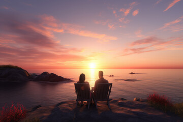 Couple Silhouetted Against a Setting Sun,Dusk Delight, Soothing Sunset .Perfect For Valentines day, Backgrounds, Cards